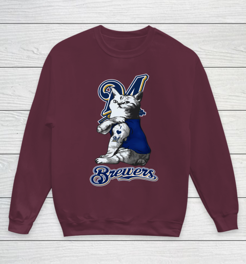 MLB Baseball My Cat Loves Milwaukee Brewers Youth Sweatshirt 4