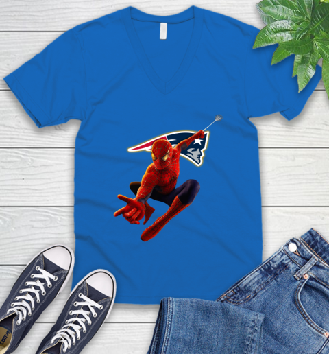 NFL Spider Man Avengers Endgame Football New England Patriots V-Neck T-Shirt 6