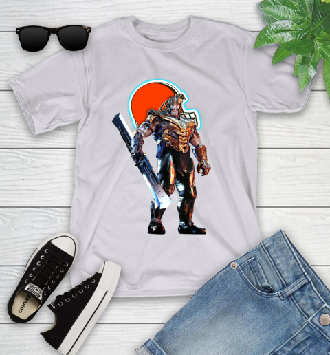 NFL Thanos Gauntlet Avengers Endgame Football Cleveland Browns Youth T-Shirt 4