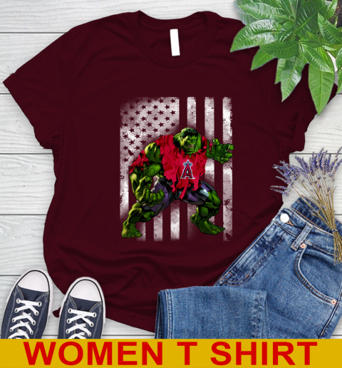 Los Angeles Angels Hulk Marvel Avengers MLB Baseball American Flag Women's T-Shirt 6