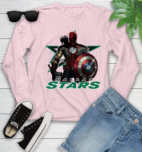 NHL Captain America Thor Spider Man Hawkeye Avengers Endgame Hockey Dallas Stars Youth Long Sleeve 10