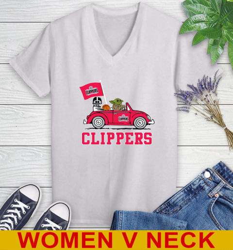 NBA Basketball LA Clippers Darth Vader Baby Yoda Driving Star Wars Shirt Women's V-Neck T-Shirt