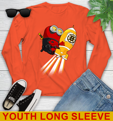 NHL Hockey Boston Bruins Deadpool Minion Marvel Shirt Youth Long Sleeve 3