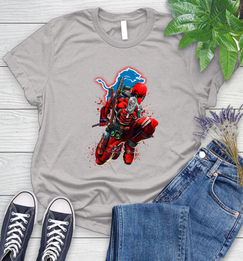 NFL Deadpool Marvel Comics Sports Football Detroit Lions Women's T-Shirt 10