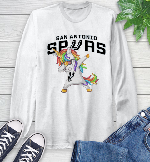San Antonio Spurs NBA Basketball Funny Unicorn Dabbing Sports Long Sleeve T-Shirt