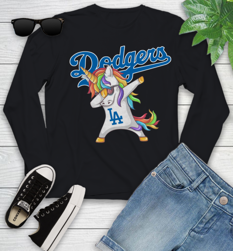 Los Angeles Dodgers MLB Baseball Funny Unicorn Dabbing Sports Youth Long Sleeve 2