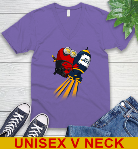 NBA Basketball Utah Jazz Deadpool Minion Marvel Shirt V-Neck T-Shirt 8