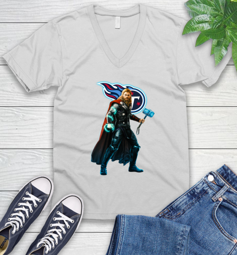 NFL Thor Avengers Endgame Football Tennessee Titans V-Neck T-Shirt