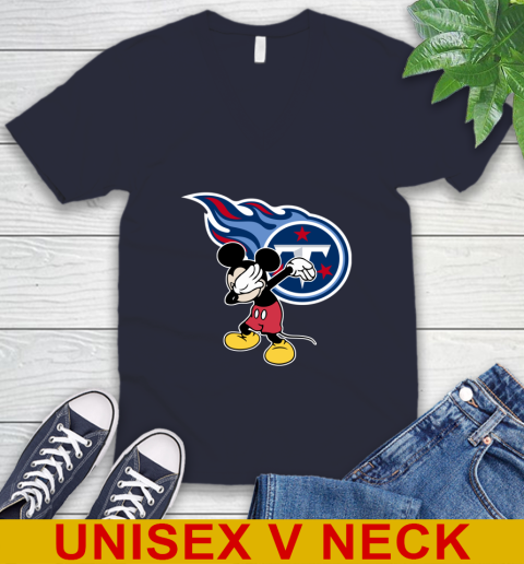 Tennessee Titans NFL Football Dabbing Mickey Disney Sports V-Neck T-Shirt 3