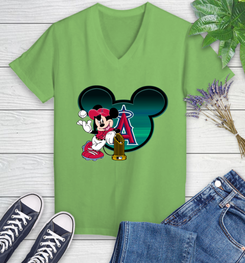 MLB Los Angeles Angels The Commissioner's Trophy Mickey Mouse Disney Women's V-Neck T-Shirt 11