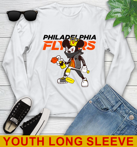 Philadelphia Flyers NHL Hockey Mickey Peace Sign Sports Youth Long Sleeve