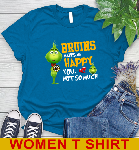 NHL Boston Bruins Makes Me Happy You Not So Much Grinch Hockey Sports Women's T-Shirt 8