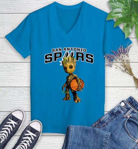 San Antonio Spurs NBA Basketball Groot Marvel Guardians Of The Galaxy Women's V-Neck T-Shirt 7