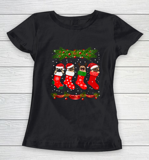 Funny Pug in Socks Christmas Dog Lovers Xmas Women's T-Shirt