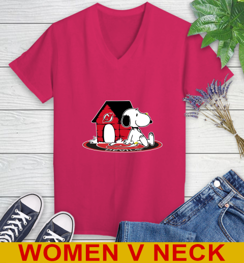 NHL Hockey New Jersey Devils Snoopy The Peanuts Movie Shirt Women's V-Neck T-Shirt 10