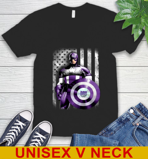 Sacramento Kings NBA Basketball Captain America Marvel Avengers American Flag Shirt V-Neck T-Shirt