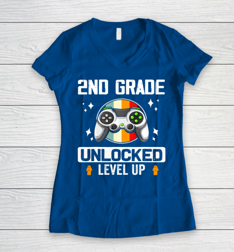 Next Level t shirts 2nd Grade Unlocked Level Up Back To School Second Grade Gamer Women's V-Neck T-Shirt 7