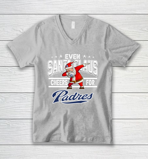 San Diego Padres Even Santa Claus Cheers For Christmas MLB V-Neck T-Shirt 3