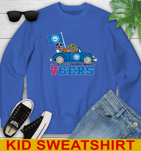 NBA Basketball Philadelphia 76ers Darth Vader Baby Yoda Driving Star Wars Shirt Youth Sweatshirt 7