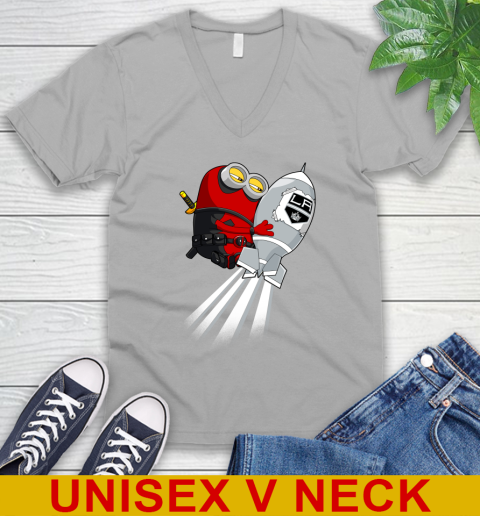 NHL Hockey Los Angeles Kings Deadpool Minion Marvel Shirt V-Neck T-Shirt 3