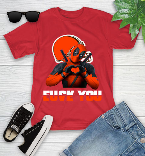 NHL Cleveland Browns Deadpool Love You Fuck You Football Sports Youth T-Shirt 13