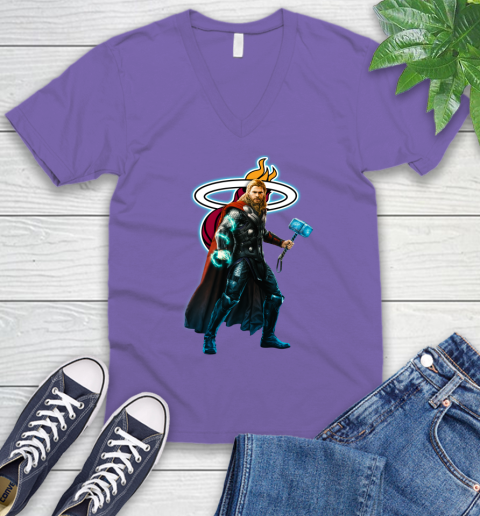 NBA Thor Avengers Endgame Basketball Miami Heat V-Neck T-Shirt 9