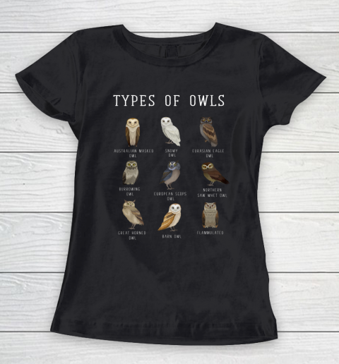 Types of Owls Shirt Educational Cute Owl Lover Women's T-Shirt