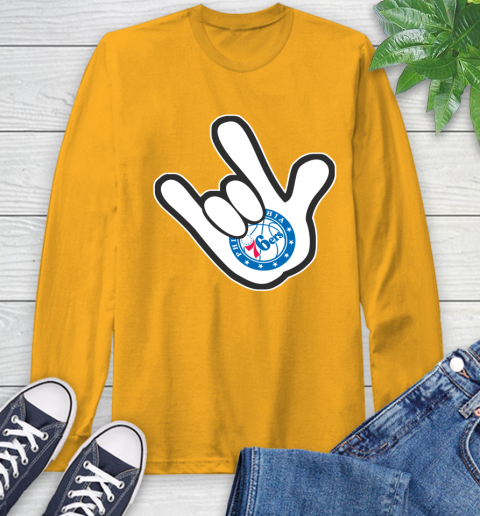 Philadelphia 76ers NBA Basketball Mickey Rock Hand Disney Long Sleeve T-Shirt 4 Philadelphia 76ers NBA Basketball Mickey Rock Hand Disney Long Sleeve T-Shirt - Image 4