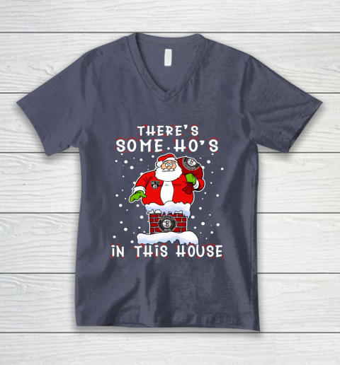 Brooklyn Nets Christmas There Is Some Hos In This House Santa Stuck In The Chimney NBA V-Neck T-Shirt 7