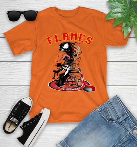 NHL Calgary Flames Hockey Venom Groot Guardians Of The Galaxy Youth T-Shirt 7