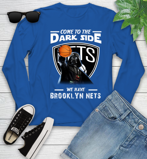 NBA Come To The Dark Side We Have Brooklyn Nets Star Wars Darth Vader Basketball Youth Long Sleeve 10