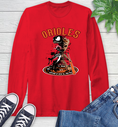MLB Baltimore Orioles Baseball Venom Groot Guardians Of The Galaxy Long Sleeve T-Shirt 10