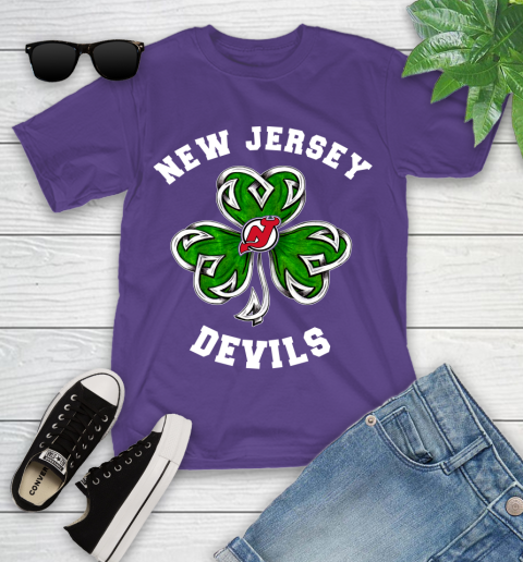 NHL New Jersey Devils Three Leaf Clover St Patrick's Day Hockey Sports Youth T-Shirt 3
