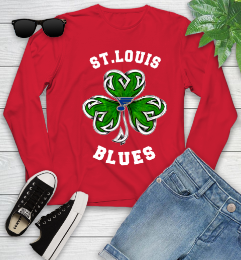 NHL St.Louis Blues Three Leaf Clover St Patrick's Day Hockey Sports Youth Long Sleeve 11