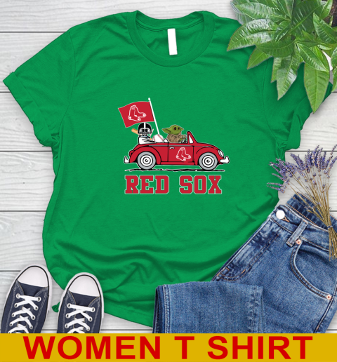 MLB Baseball Boston Red Sox Darth Vader Baby Yoda Driving Star Wars Shirt Women's T-Shirt 6