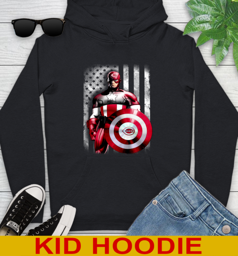 Cincinnati Reds MLB Baseball Captain America Marvel Avengers American Flag Shirt Youth Hoodie