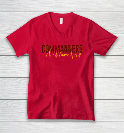 Vintage Commanders' Heart Beat Distressed Sports Spirit V-Neck T-Shirt 5