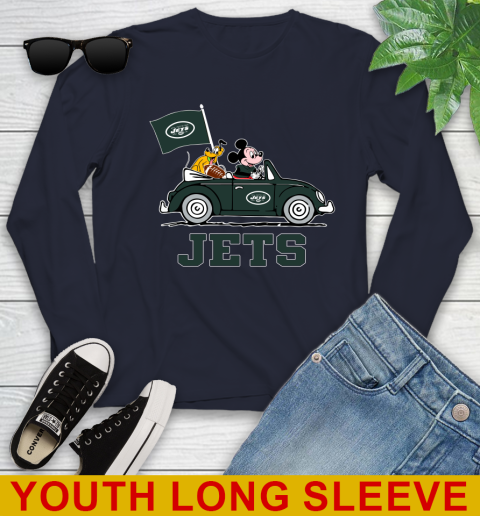 NFL Football New York Jets Pluto Mickey Driving Disney Shirt Youth Long Sleeve 3