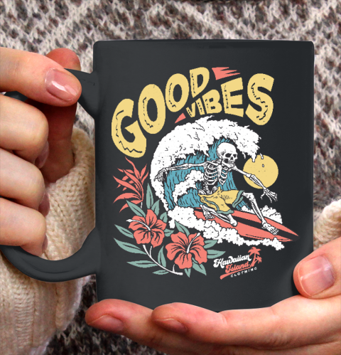 Good Vibes Skeleton Surfer Ceramic Mug 11oz 2
