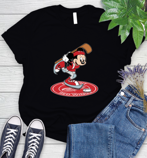 NHL Hockey Detroit Red Wings Cheerful Mickey Disney Shirt Women's T-Shirt