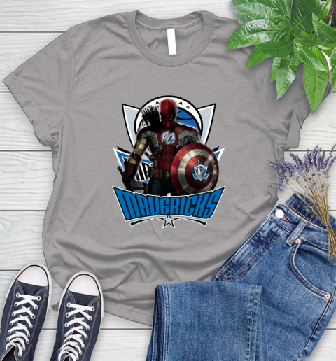 Dallas Mavericks NBA Basketball Captain America Thor Spider Man Hawkeye Avengers Women's T-Shirt 5