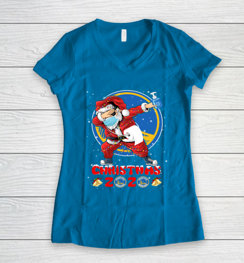 Golden State Warriors Funny Santa Claus Dabbing Christmas 2020 NBA Women's V-Neck T-Shirt 5