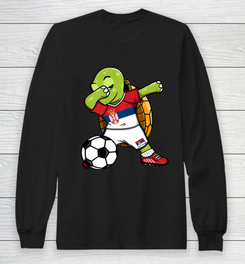 Dabbing Turtle Serbia Soccer Fans Jersey Serbian Football Long Sleeve T-Shirt