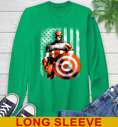 Cleveland Browns NFL Football Captain America Marvel Avengers American Flag Shirt Long Sleeve T-Shirt 8