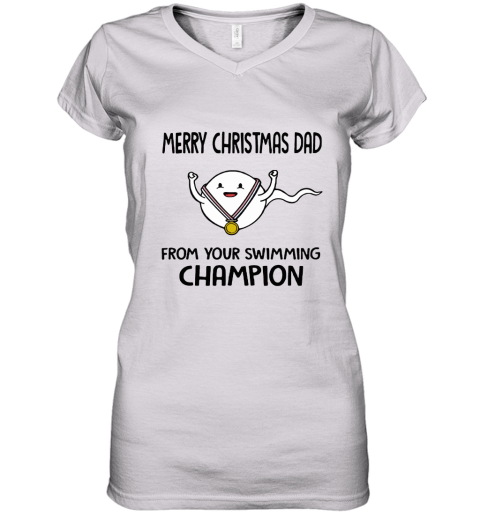 Merry Christmas Dad From Your Swimming Champion Women's V-Neck T-Shirt
