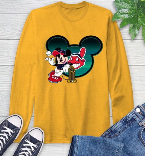 MLB Cleveland Indians The Commissioner's Trophy Mickey Mouse Disney Long Sleeve T-Shirt 3