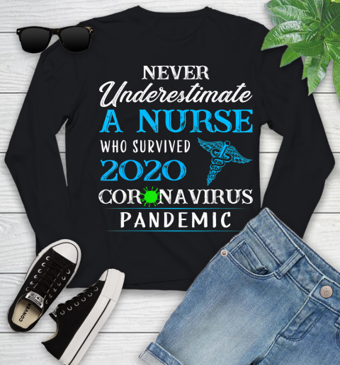 Nurse Shirt Never underestimate a nurse who survived 2020 T Shirt Youth Long Sleeve