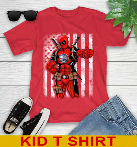 NBA Basketball Philadelphia 76ers Deadpool American Flag Shirt Youth T-Shirt 11