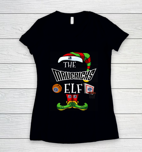 Dallas Mavericks Christmas ELF Funny NBA Women's V-Neck T-Shirt