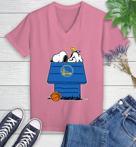 Golden State Warriors NBA Basketball Snoopy Woodstock The Peanuts Movie Women's V-Neck T-Shirt 13